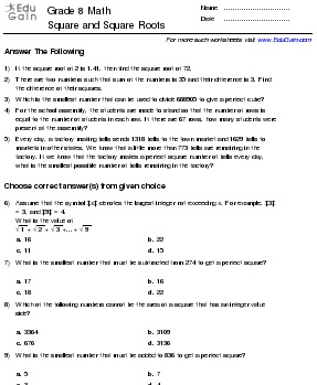 Grade 8 Math Worksheets and Problems: Square and Square Roots : EduGain UAE